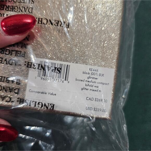 NIB Kate Spade Medium Boxed Glitter Compact Bifold Wallet in Black - Picture 14 of 15